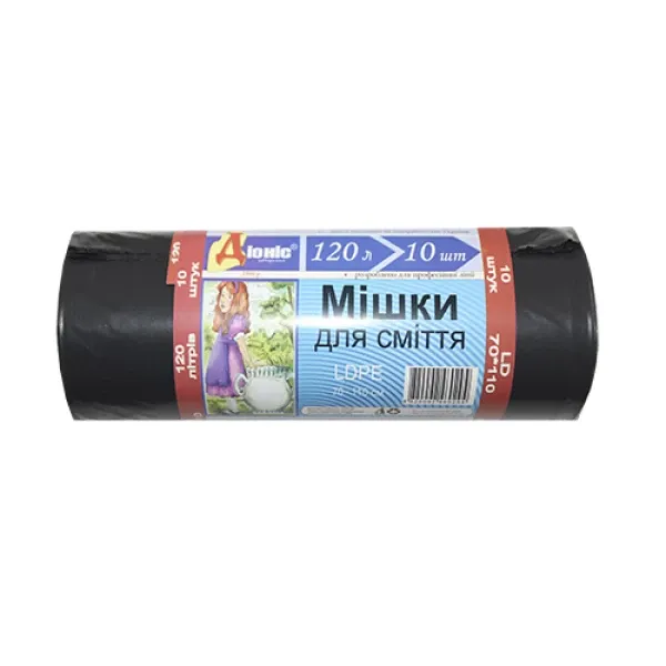 Мішки для сміття 120 л, чорні, Діоніс. 50957