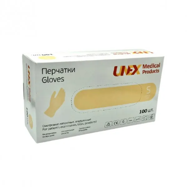 Перчатки латексні Unex опудренні M 100 шт. 77-5-7-М