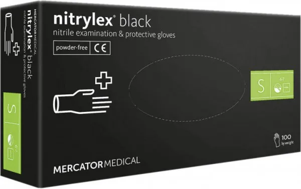 Рукавички Mercator Medical Nitrylex Black нітрилові нестерильні не припудрені S 100 шт Чорні. 17204200