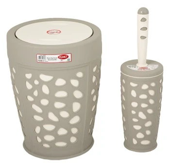 Bathroom set planet stone 2 pieces gray-cream 6868
