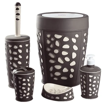 Bathroom set planet stone 5 pieces brown-cream 6865