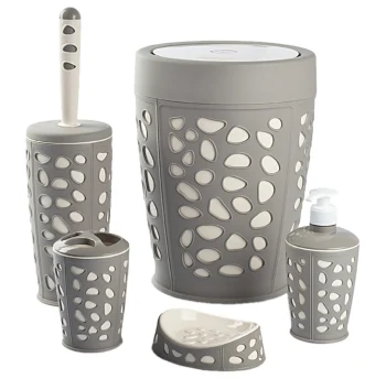 Bathroom set planet stone 5 pieces gray-cream 6866