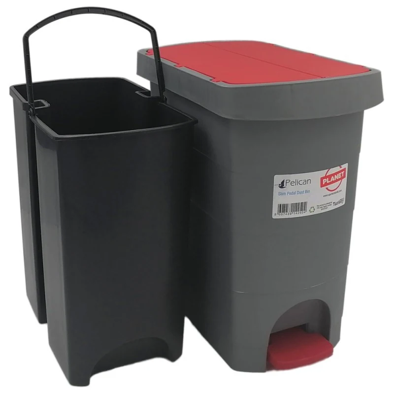 BUCKET WITH PEDAL PLANET PELICAN 9 L GRAY-RED BUCKET WITH PEDAL PLANET PELICAN 9 L GRAY-RED