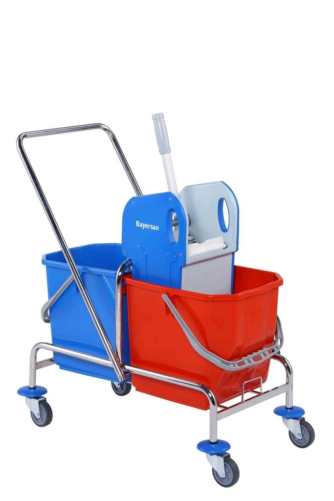 Cleaning trolley with two buckets, chrome frame, bayersan, br sck 50d