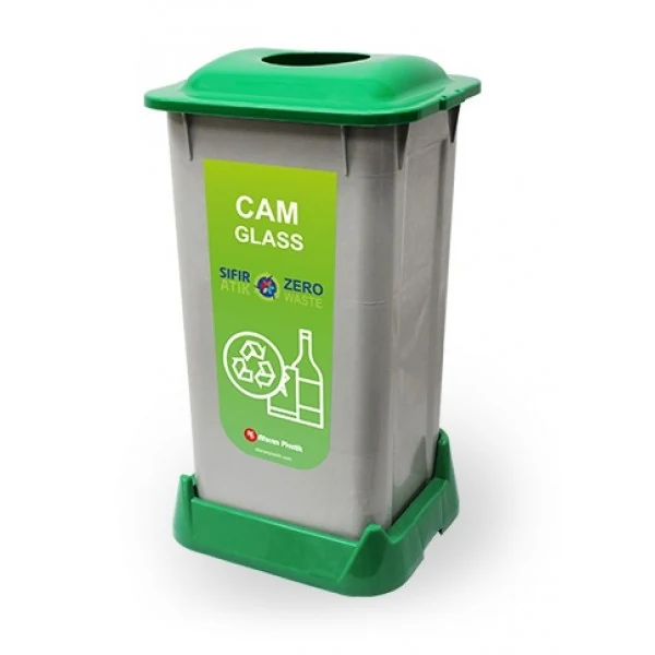Container for waste sorting (GLASS), green plastic 70 l with lid SAN-70 111