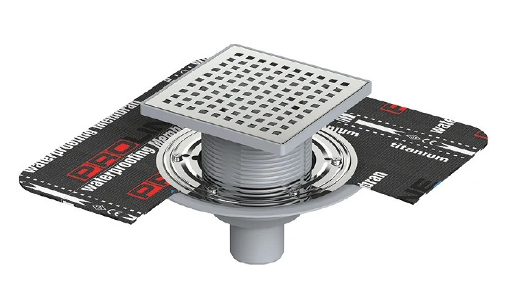 Double-body drain vertical outlet D100, 15*15 cm with pressure flange and bitumen membrane 5021.MА100.15.К