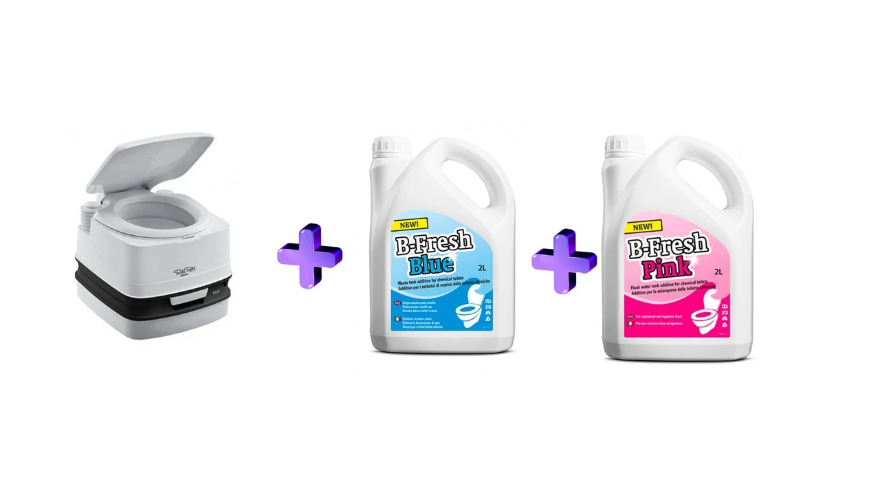 Dry toilet porta potti 145 and set of liquids