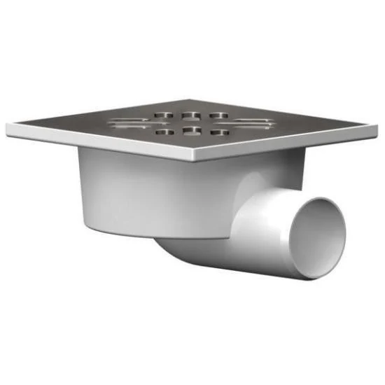 Horizontal drain drain D50, 100*100mm stainless steel grate. steel, water seal