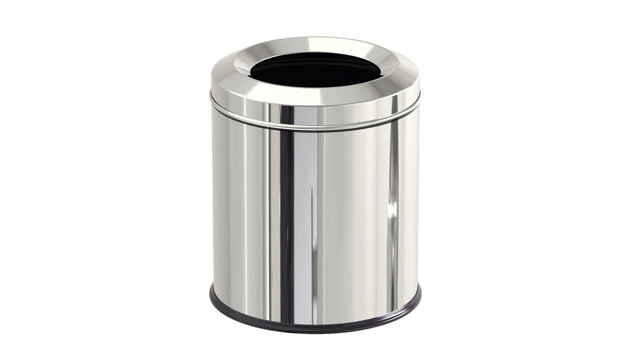 Household round non-flammable trash can with stainless steel rim, 8 liters
