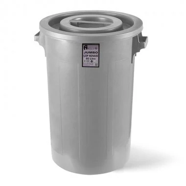 Industrial trash can with round lid gray plastic 90l jck 101