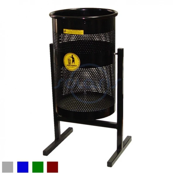 Outdoor portable trash can, 2-support, galvanized, painted, black, 12l