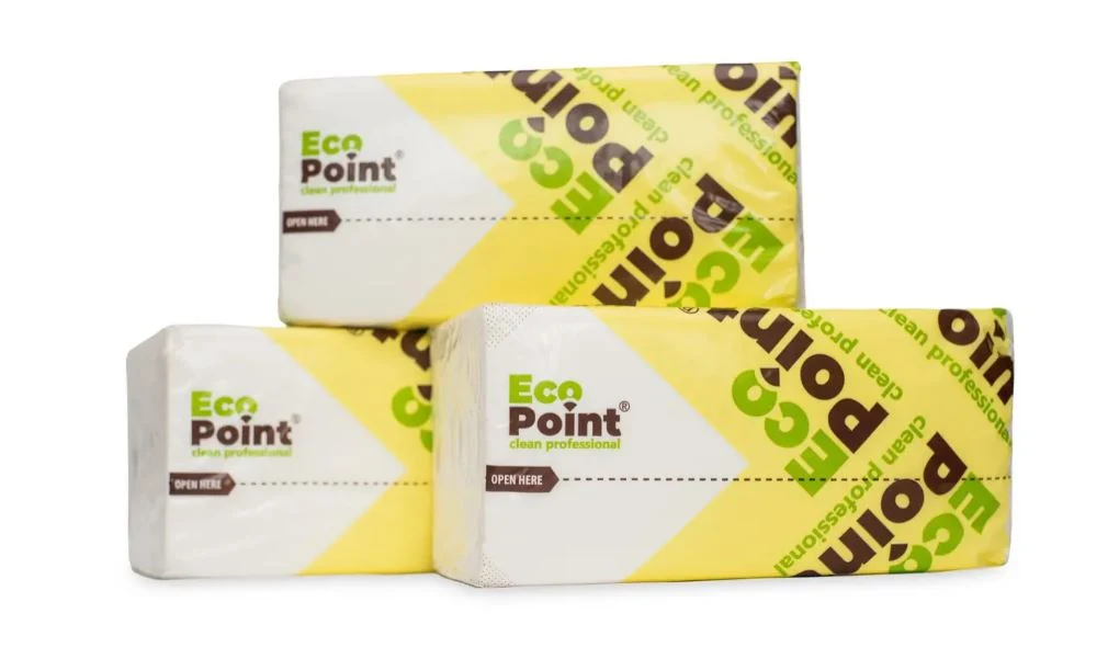 Paper towel sheets, white, v-stack, 2 layers, ecopoint