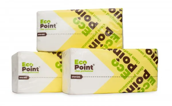 Паперові рушники листові, білі, V-складання, 2 шари, EcoPoint, Standart. VS-160.