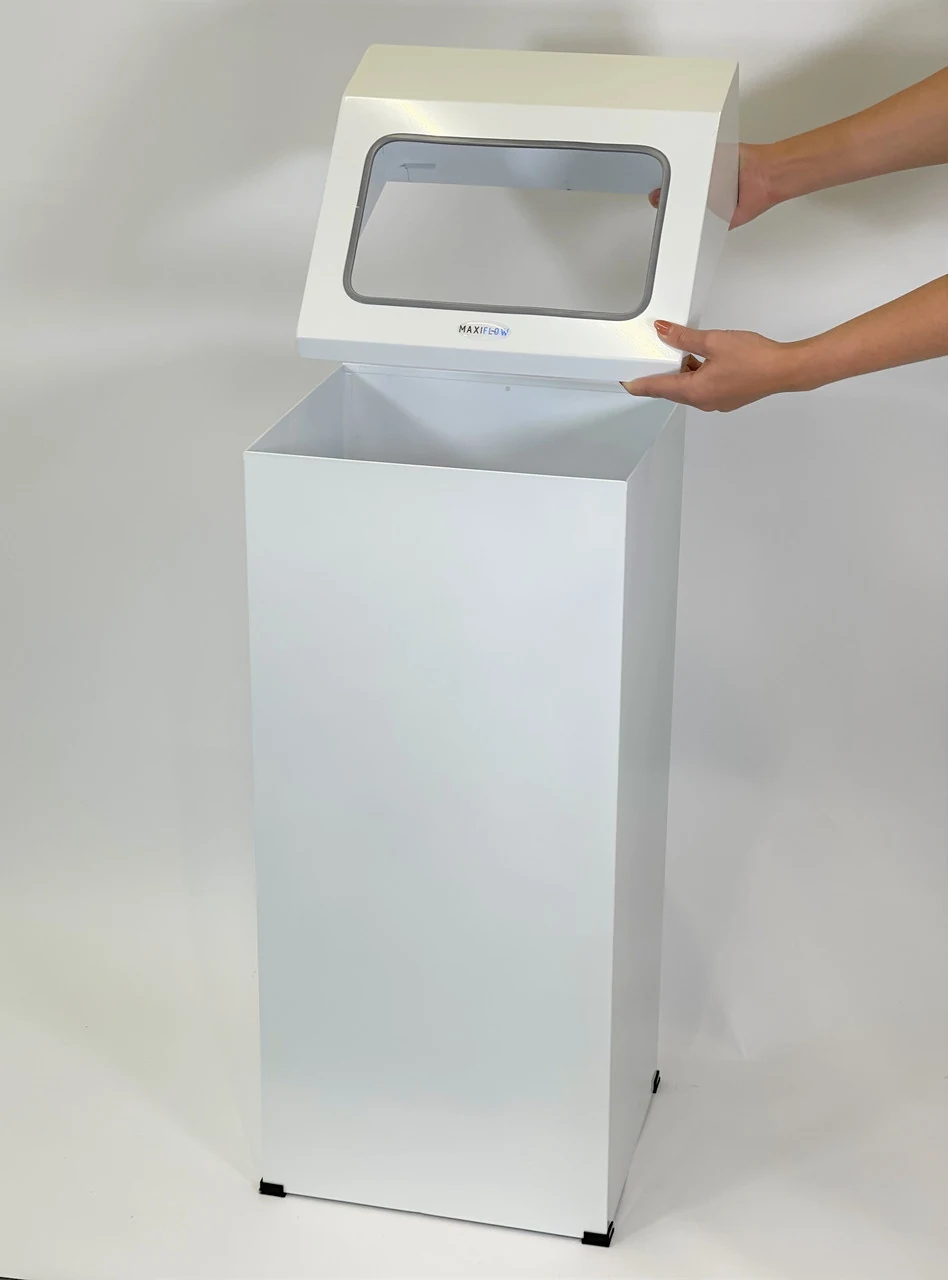 Rectangular trash can with open lid (white) / Bin completely made of AISI 430 stainless steel, Rectangular trash can with open lid (white) / Bin completely made of AISI 430 stainless steel,