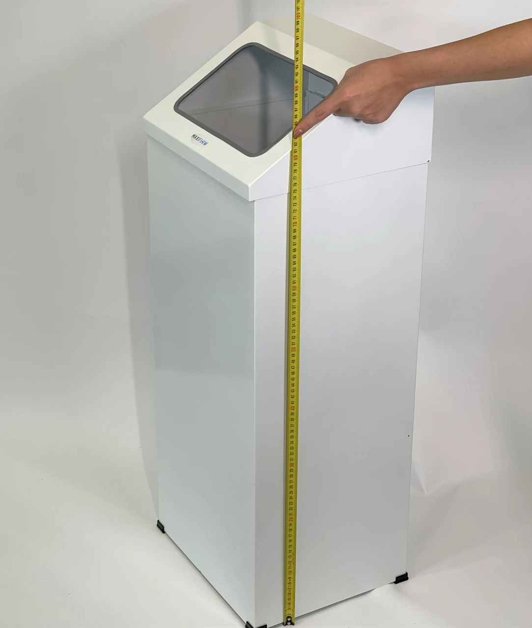 Rectangular trash can with open lid (white) / Bin completely made of AISI 430 stainless steel, Rectangular trash can with open lid (white) / Bin completely made of AISI 430 stainless steel,