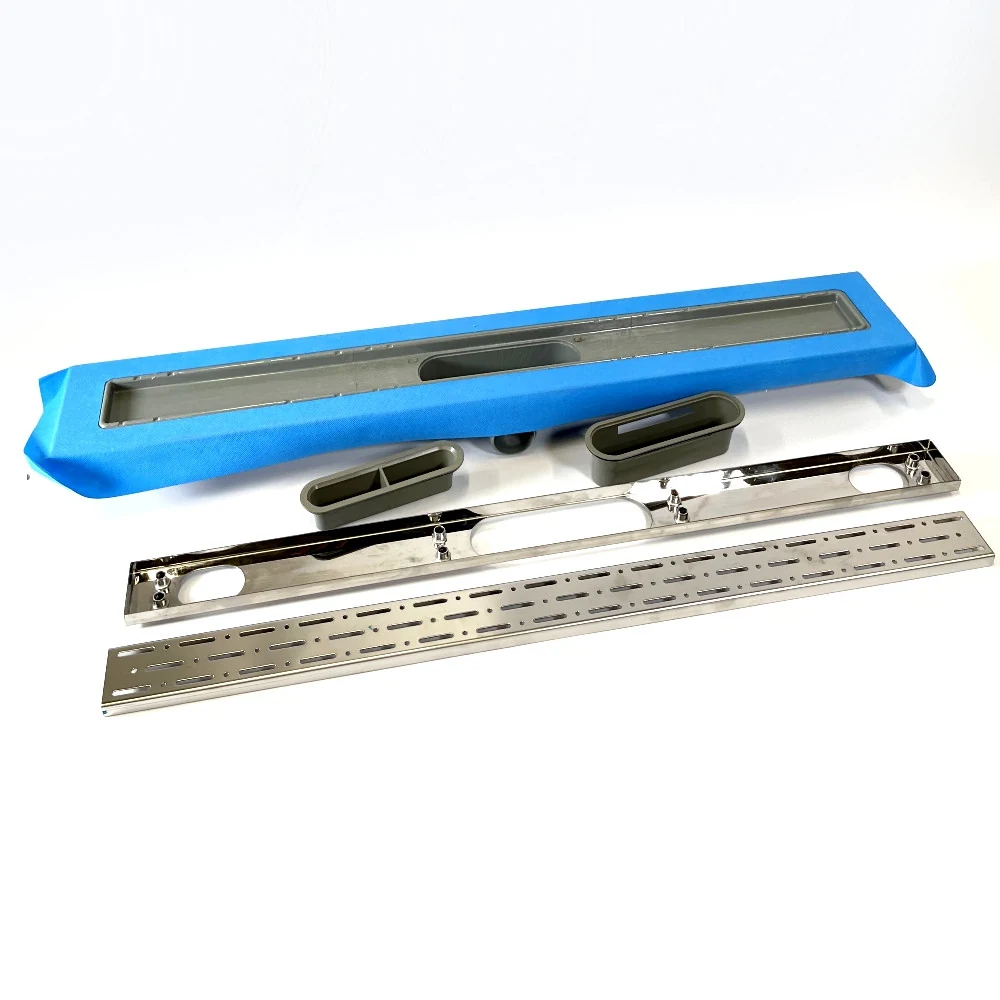 Sewer drain with plastic body, “Rain” grate 60 cm, Shower channel with horizontal flange Sewer drain with plastic body, “Rain” grate 60 cm, Shower channel with horizontal flange
