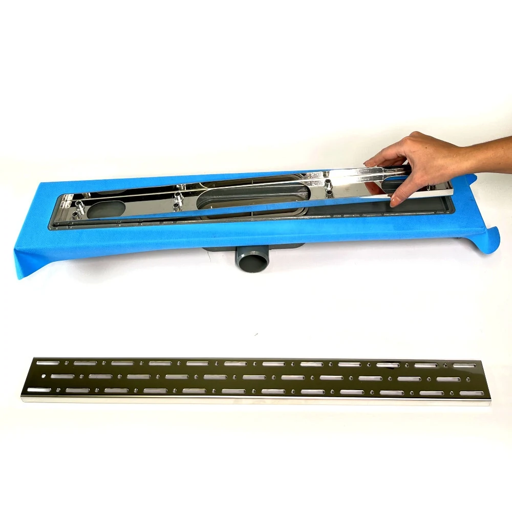 Sewer drain with plastic body, “Rain” grate 60 cm, Shower channel with horizontal flange Sewer drain with plastic body, “Rain” grate 60 cm, Shower channel with horizontal flange