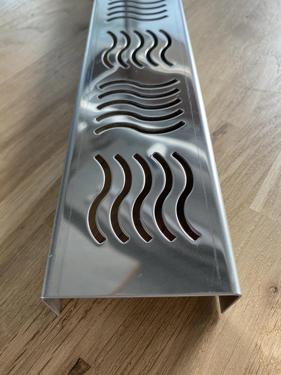 Shower drain, stainless steel grate "Wave" 80 cm, shower channel with horizontal flange Shower drain, stainless steel grate "Wave" 80 cm, shower channel with horizontal flange
