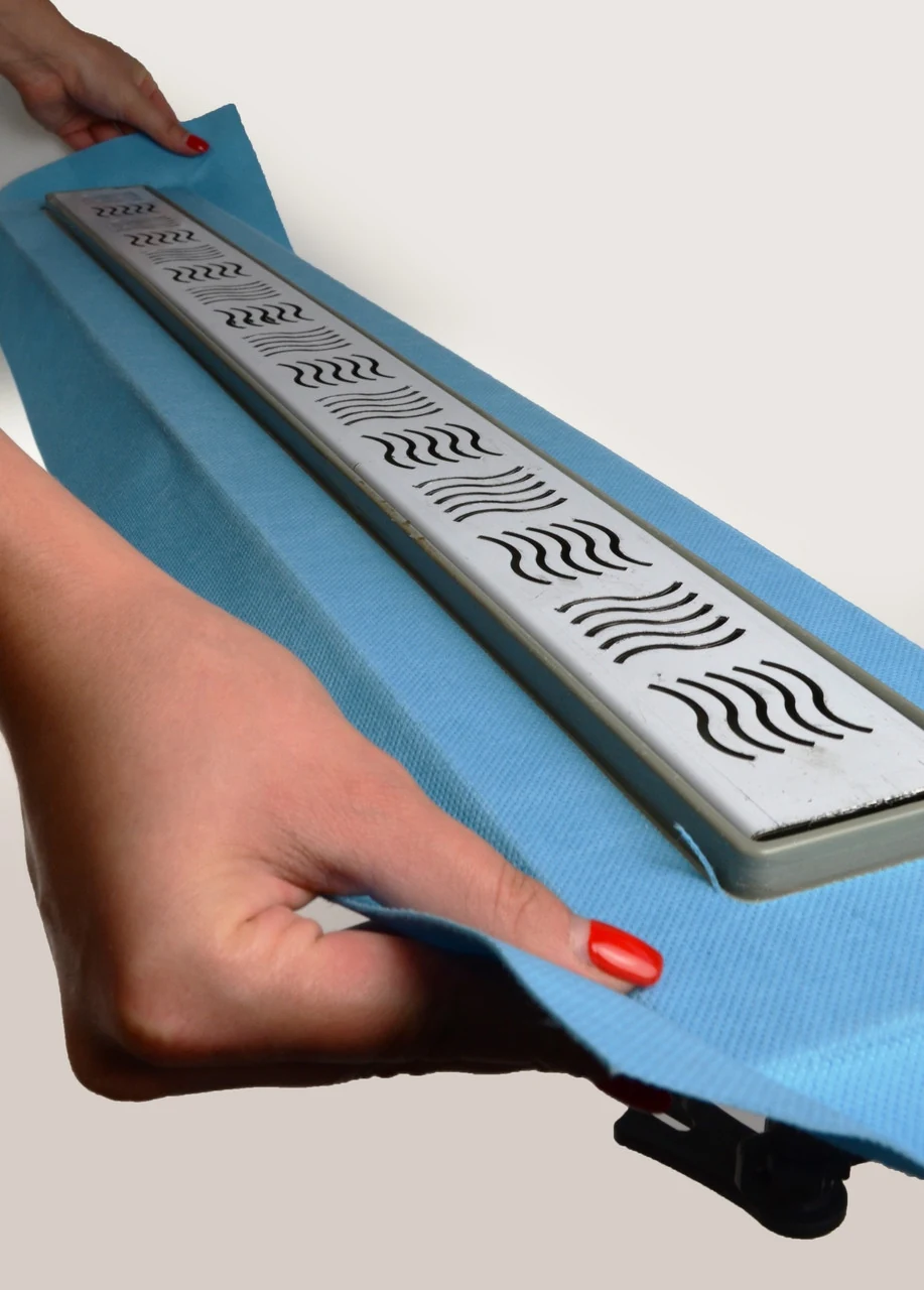 Shower drain, stainless steel grate "Wave" 80 cm, shower channel with horizontal flange