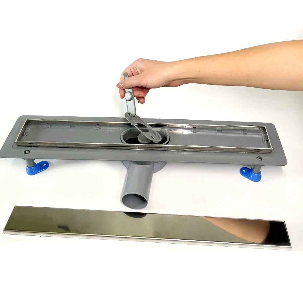 Shower drain with 360 swivel siphon, “UNDER TILE” grate 50 cm, stainless steel edge Shower drain with 360 swivel siphon, “UNDER TILE” grate 50 cm, stainless steel edge