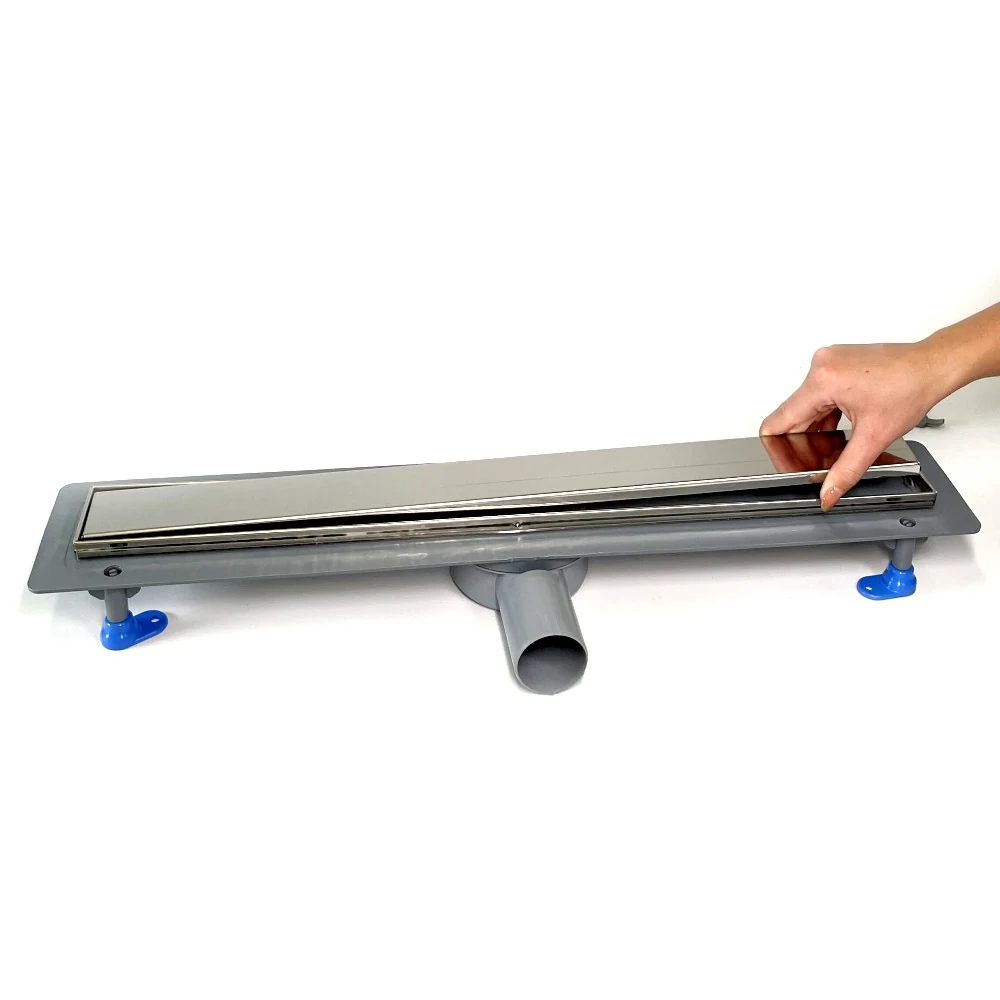 Shower drain with 360 swivel siphon, “UNDER TILE” grate 60 cm, stainless steel edge Shower drain with 360 swivel siphon, “UNDER TILE” grate 60 cm, stainless steel edge