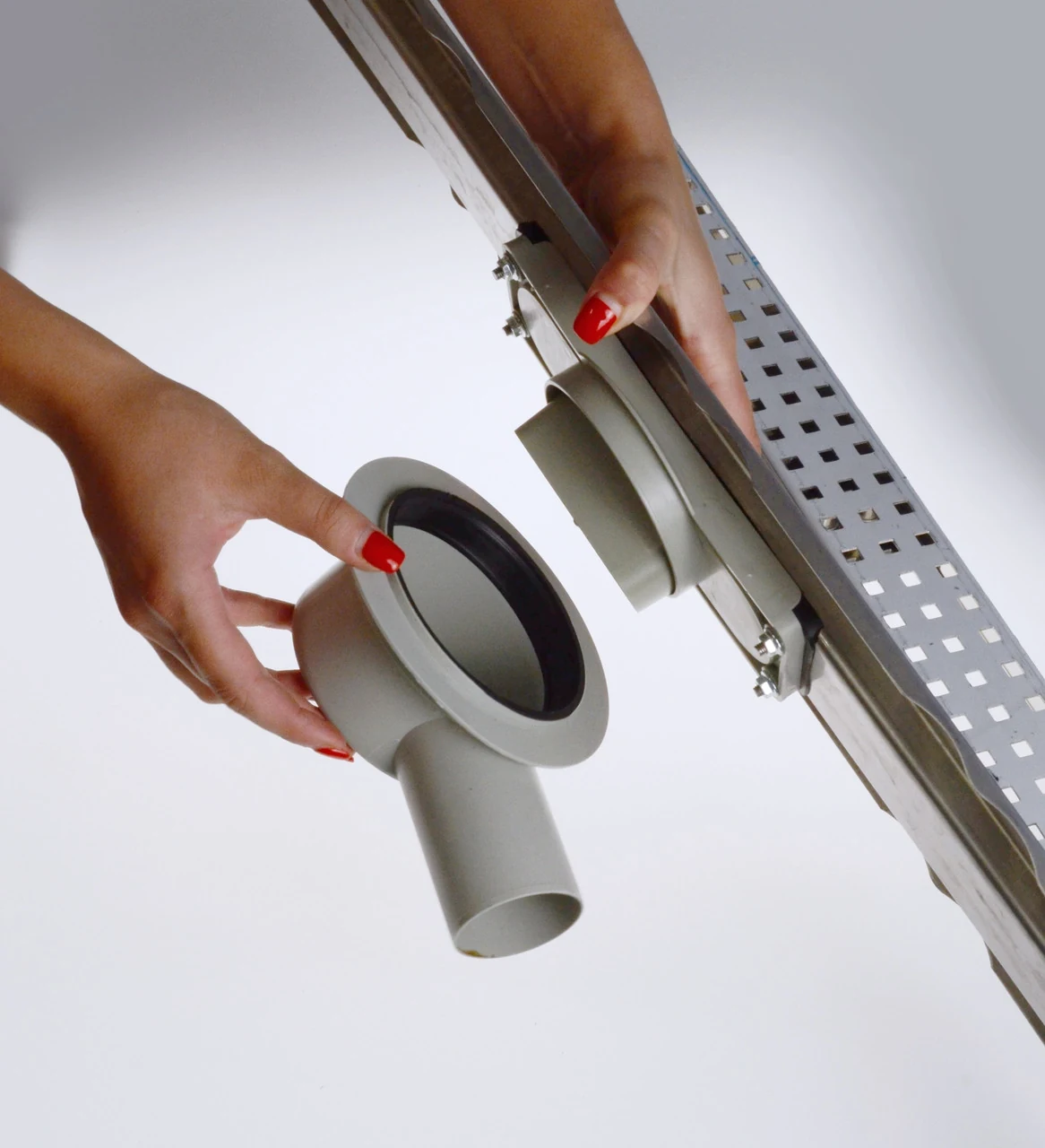 Shower drain with a stainless steel body with a horizontal flange, “Square” grate 80 cm. Shower drain with a stainless steel body with a horizontal flange, “Square” grate 80 cm.