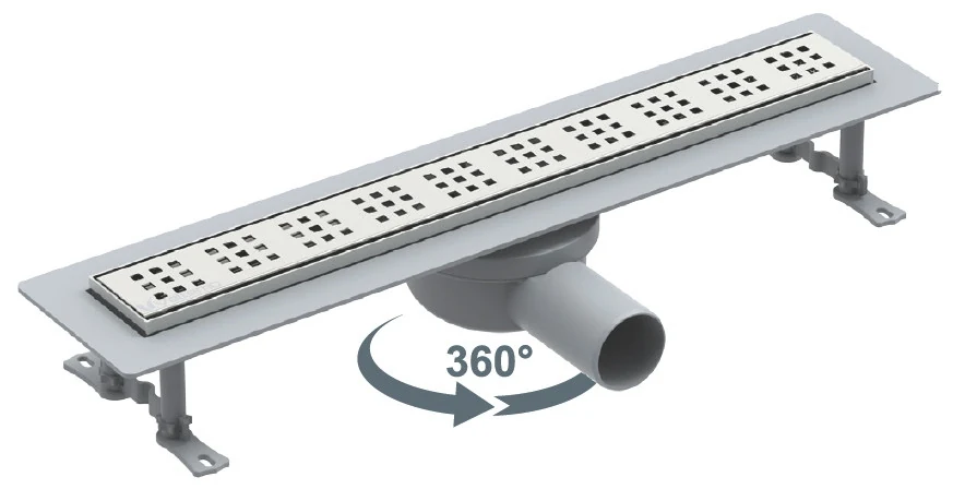 Shower drain with a stainless steel body with a horizontal flange, “Square” grate 80 cm. Shower drain with a stainless steel body with a horizontal flange, “Square” grate 80 cm.