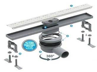Shower drain with a stainless steel body with a horizontal flange, “Square” grate 80 cm. Shower drain with a stainless steel body with a horizontal flange, “Square” grate 80 cm.