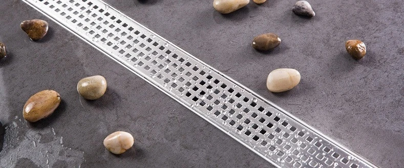 Shower drain with a stainless steel body with a horizontal flange, “Square” grate 80 cm.