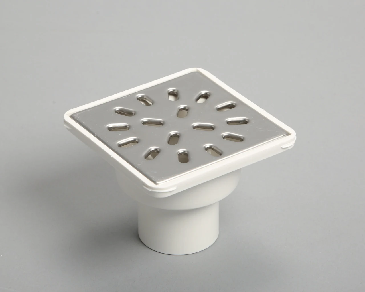 Shower drain with dry shutter vertical D50, with stainless steel grate 150*150mm