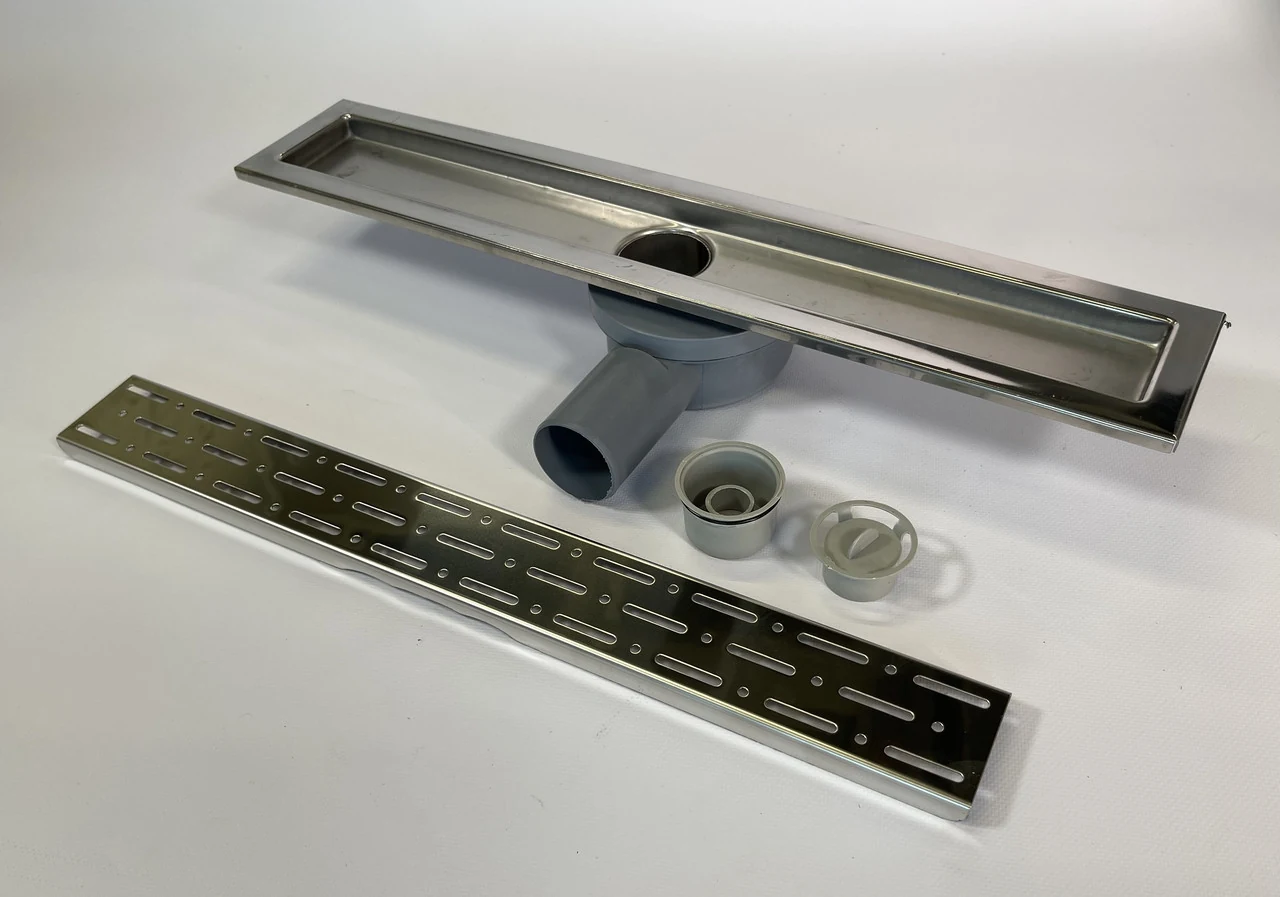 Shower drain with grate and stainless steel body, “Rain” grate 50cm, 360° swivel siphon