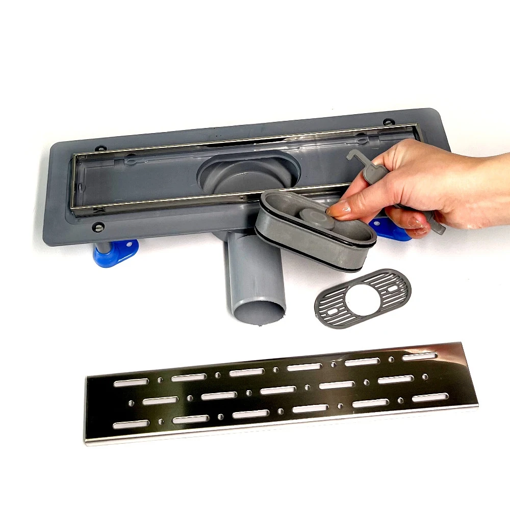 Shower drain with horizontal outlet, 33 cm, shower channel with dry seal, swivel siphon Shower drain with horizontal outlet, 33 cm, shower channel with dry seal, swivel siphon