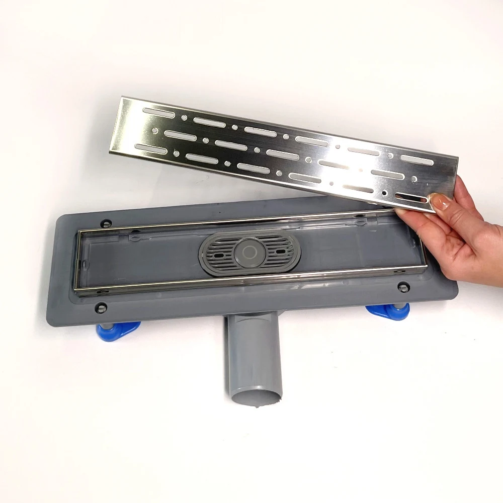 Shower drain with horizontal outlet, 33 cm, shower channel with dry seal, swivel siphon Shower drain with horizontal outlet, 33 cm, shower channel with dry seal, swivel siphon