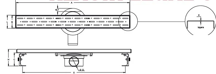 Shower drain without flange, rain grate 80 cm, shower drainage tray with plastic body Shower drain without flange, rain grate 80 cm, shower drainage tray with plastic body