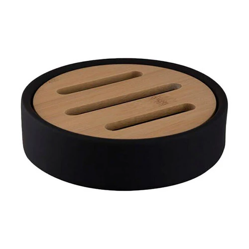 Soap dish PLAIN, black with bamboo