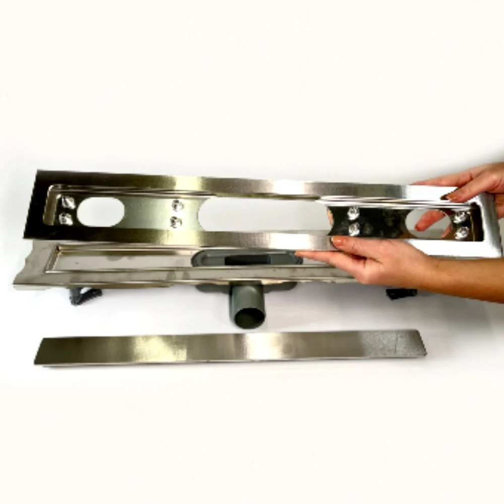 Stainless steel drain 60 cm long, Shower channel with horizontal stainless steel flange Stainless steel drain 60 cm long, Shower channel with horizontal stainless steel flange