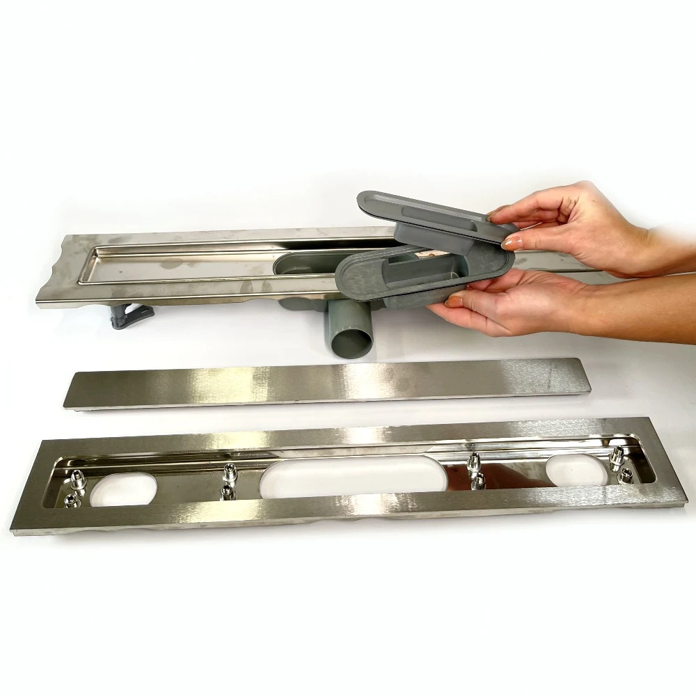 Stainless steel drain 60 cm long, Shower channel with horizontal stainless steel flange Stainless steel drain 60 cm long, Shower channel with horizontal stainless steel flange