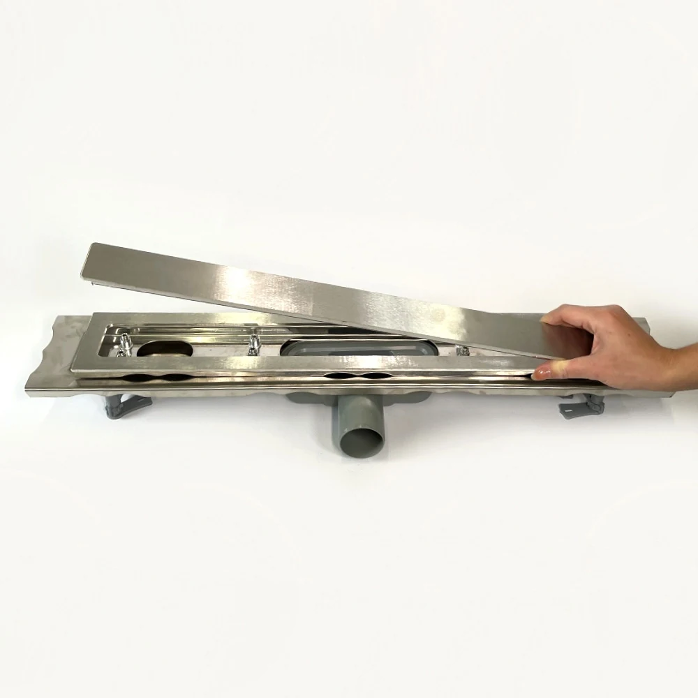 Stainless steel drain 60 cm long, Shower channel with horizontal stainless steel flange Stainless steel drain 60 cm long, Shower channel with horizontal stainless steel flange