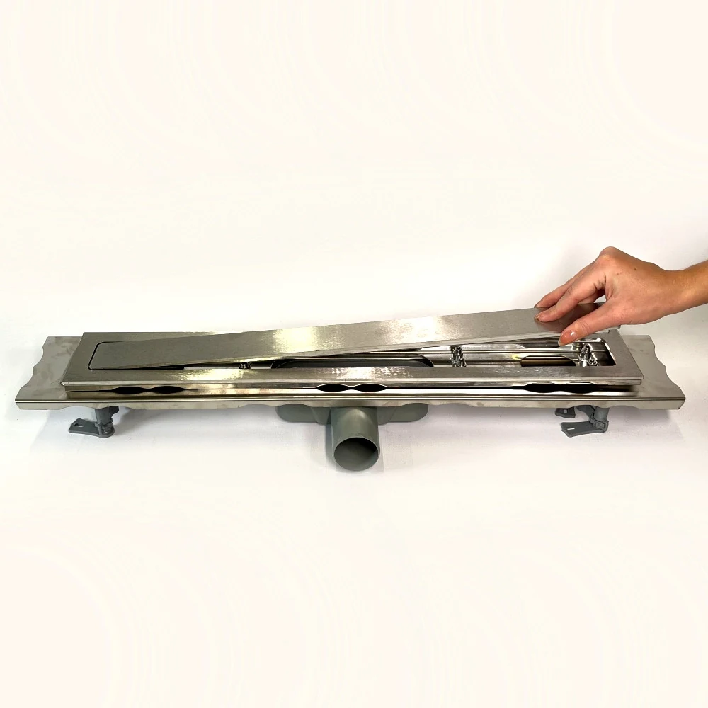 Stainless steel drain 60 cm long, Shower channel with horizontal stainless steel flange