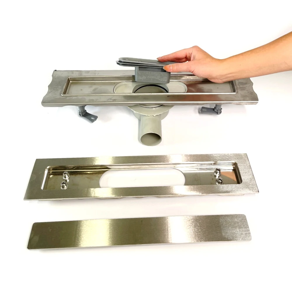 Stainless steel drain 60 cm long with 360 swivel siphon, Stainless steel shower channel Stainless steel drain 60 cm long with 360 swivel siphon, Stainless steel shower channel