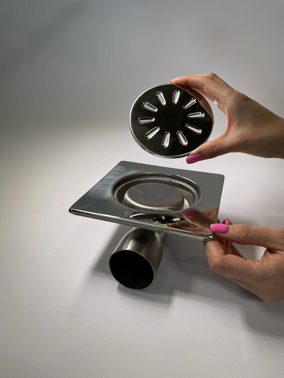 Stainless steel drain SLIM 15*15cm, horizontal, D50