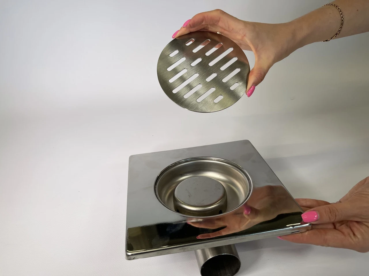 Stainless steel drain SLIM 20*20cm, horizontal, D50