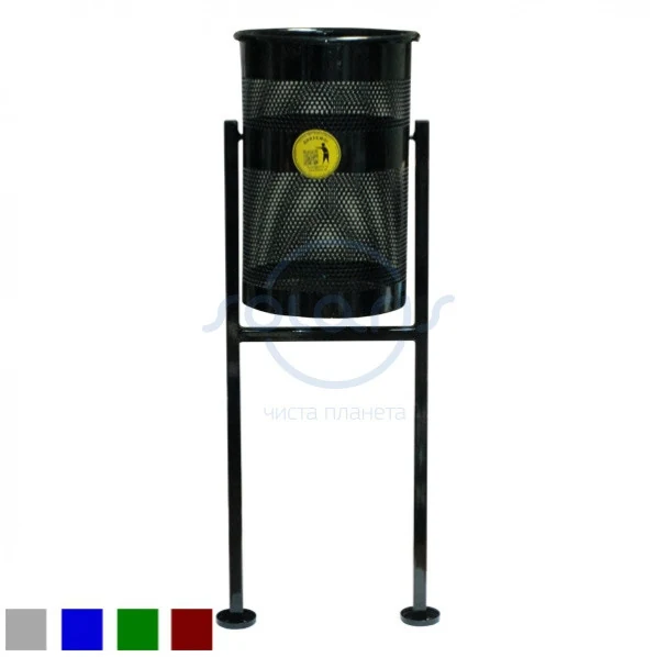Street stationary trash can, 2-support, galvanized, painted, black