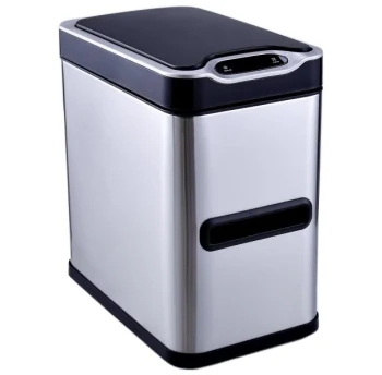 Touch-sensitive waste basket rectangular with internal bucket 7 liters silver metallic
