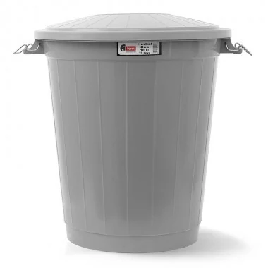 Trash can with round lid with snaps, gray plastic 70 l tck 101