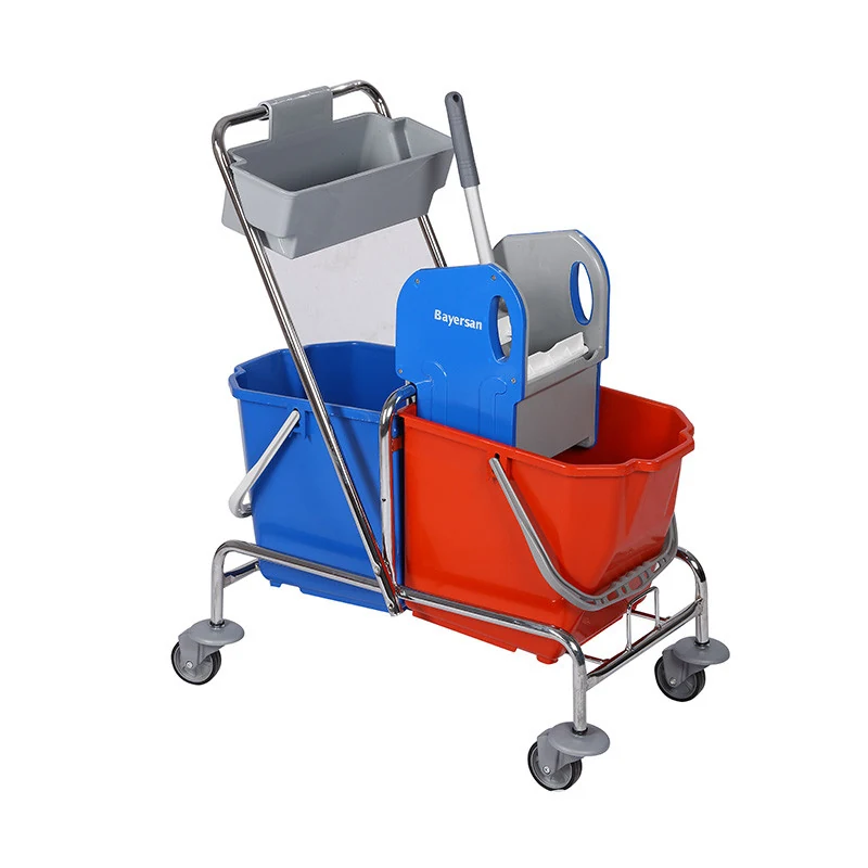 Trolley with metal frame: 2 buckets 25 l., squeezing press, basket