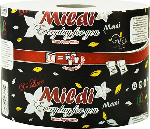 Туалетний папір Mildi De Luxe Maxi двошаровий 65 м 200 відривів, Біла. K-65